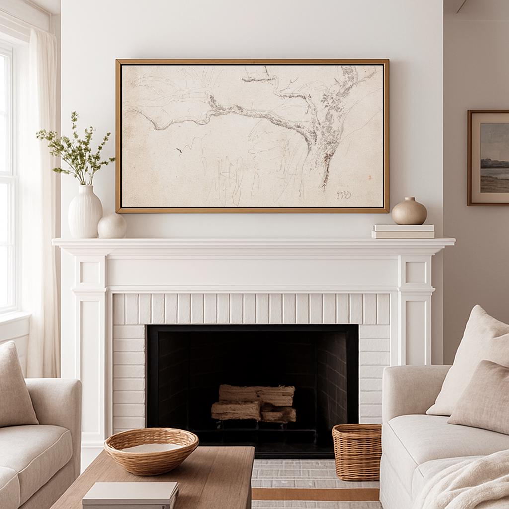 Frame Tv Art, Vintage Tree Sketch Tv Art, Vintage Neutral Painting