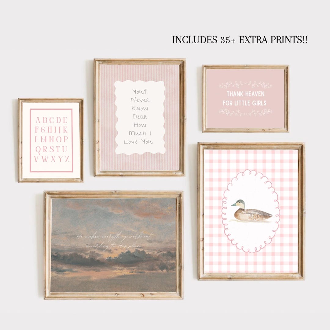 Pink Gallery Wall Art Print Set of 45+ for Nursery, Pink Timeless ...