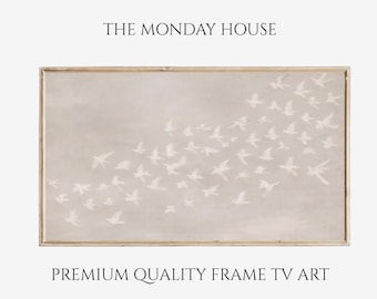 birds in flight frame TV art, neutral dove painting, farmhouse decor, neutral flying birds painting digital download