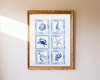 Estampado de la costa este para nietas millennials, estampados de Nantucket, arte mural playero, decoración costera, nieta costera, decoración de casa de playa, mosaico