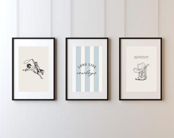 Long Live Cowboys, Cowboy, Cowboy Nursery Decor, Boyhood, Cowboy Art, Country Nursery, Western Nursery, Long Live Boyhood, Set of 3 Prints
