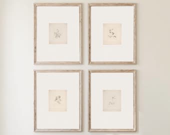 set of 4 botanical art sketch, neutral farmhouse decor, vintage flower sketch, minimalist floral art prints, french country printables