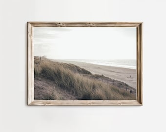 beach photography print, coastal horizontal art, digital download, coastal dunes wall art, california photography, wave, neutral