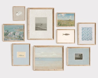 east coast grandmillennial decor, coastal granddaughter gallery wall prints, vintage coastal cottage decor, old money, beach house