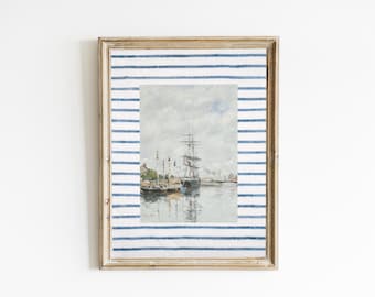east coast grandmillennial boat print, coastal granddaughter prints, vintage coastal cottage decor, old money, beach house, sailboat art