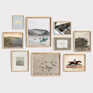 set of 9 coastal granddaughter gallery wall prints, grandmillennial decor, vintage coastal cottage decor, beach house, surfer wall art