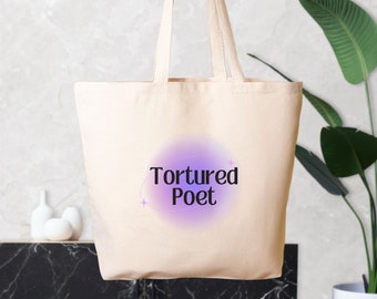 Tortured Poet Oversize Tote- Natural/ Purple