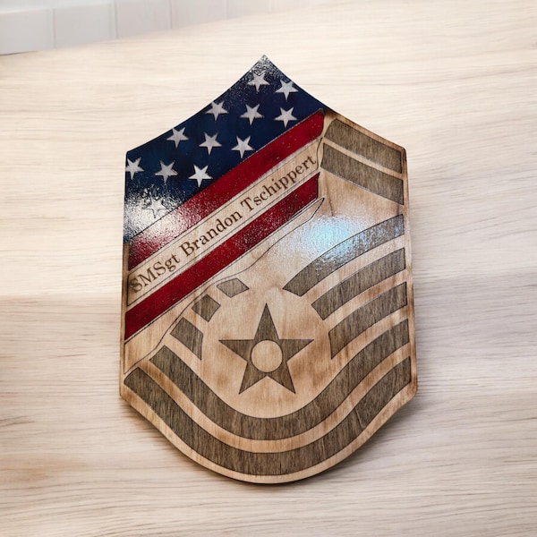 Personalized SMSgt American Flag Stripe, Air Force Retirement Gift