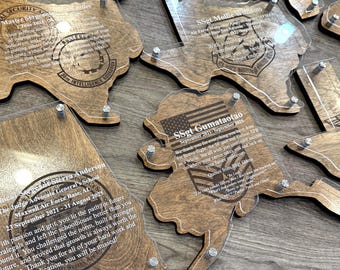 Personalized State Shaped Military Plaque, Going Away Gift