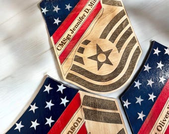 Brinde promocional do CMSgt, faixa americana desgastada do CMSgt, faixa militar, brinde personalizado, personalizado, faixa da Força Aérea, brinde de aposentadoria