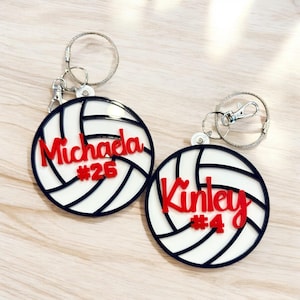 Custom Volleyball Keychain, Personalized Name and Number, Team Gift, Bag Tag