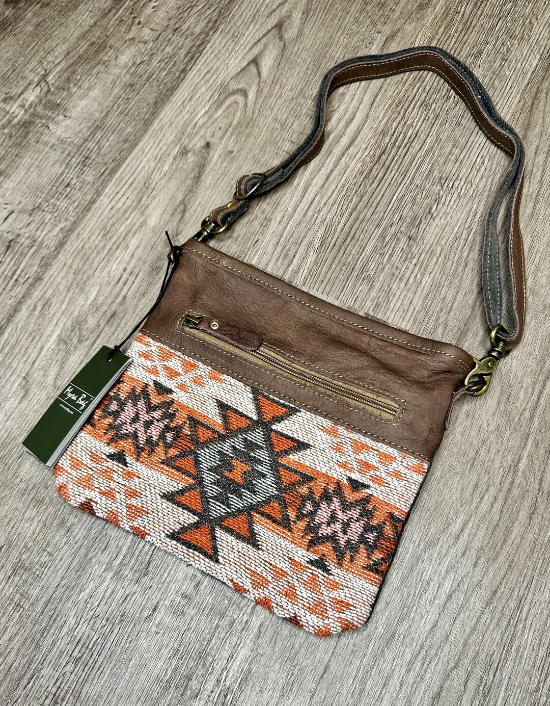 Myra Bag Aura S-2103 Brown Crossbody Bag - Upcycled Canvas With Leather Trim, Adjustable 22" Strap
