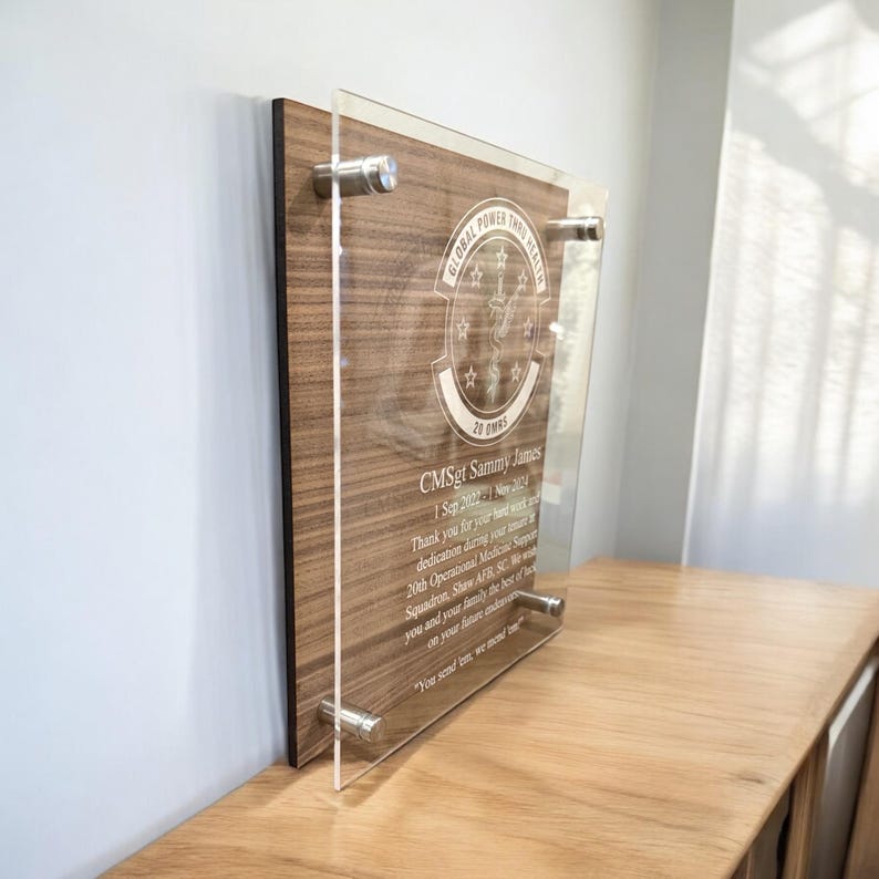 Custom Retirement Plaque - Engraved Wooden Award With Aluminum Plate (Multiple Sizes)