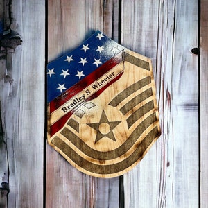 MSgt promotion gift, MSgt distressed American stripe, military stripe, custom gift, personalized, Air Force stripe, retirement gift