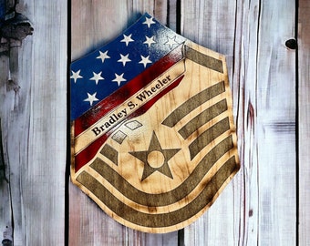 Brinde promocional MSgt, faixa americana desgastada MSgt, faixa militar, brinde personalizado, personalizado, faixa da Força Aérea, brinde de aposentadoria