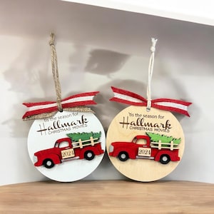 Custom Hallmark Movie Wooden Ornament, Red Truck Christmas Decor