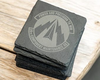 Posavasos de pizarra personalizados con el logotipo de escuadrón militar, regalo promocional