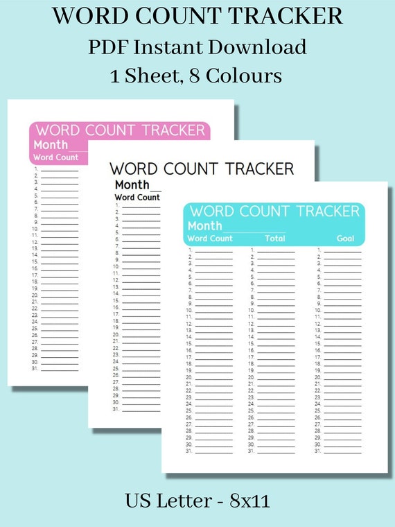 Word Count Tracker Printable PDF Instant Download Letter | Etsy