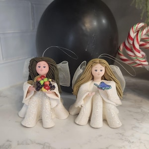 décorations vintage d'anges à genoux, figurine d'ange faite main en argile polymère, décoration de vacances de Noël, ange de collection, décoration d'arbre de Noël.