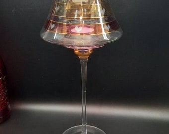 Vintage Glass Lamp Shaped Candle holder, hearts pattern, Valentine's day gift.