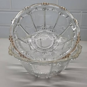 Vintage set of two Kig Indonesia Glass dessert bowls from 1950&#39;s,  Depression glass, icecream bowls, candy dish, fruit, sundae, berry bowls.