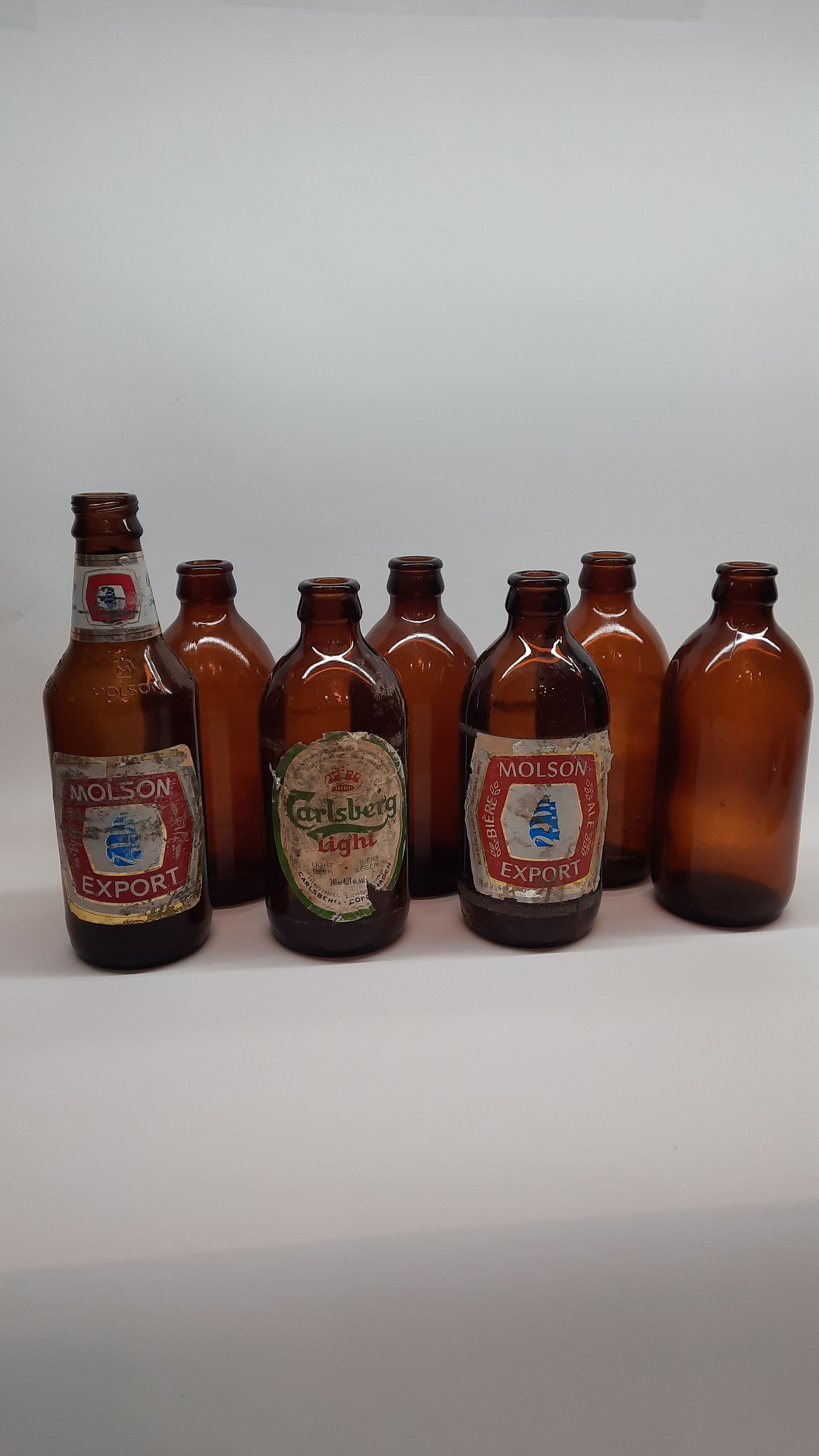 STUBBY Short Empty Brown Glass Beer Bottle OLD VIENNA Lager OV 12oz Vintage  80s