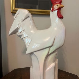 Vintage Geometric Rooster, Farmhouse Decor, Home Decor, Cottage Core, Housewarming Gift Ceramic Rooster
