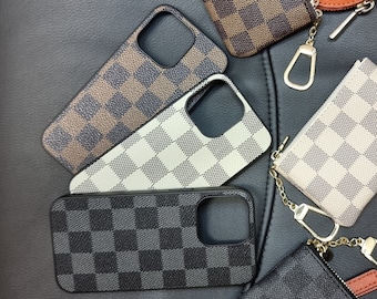 Checkered iPhone 15, 14 Case, 13, iPhone 13 Pro Max, iPhone 13 & 13 Mini + iPhone 12/ 12 Pro / 12 Pro Max - Vegan Leather Back - Exclusive
