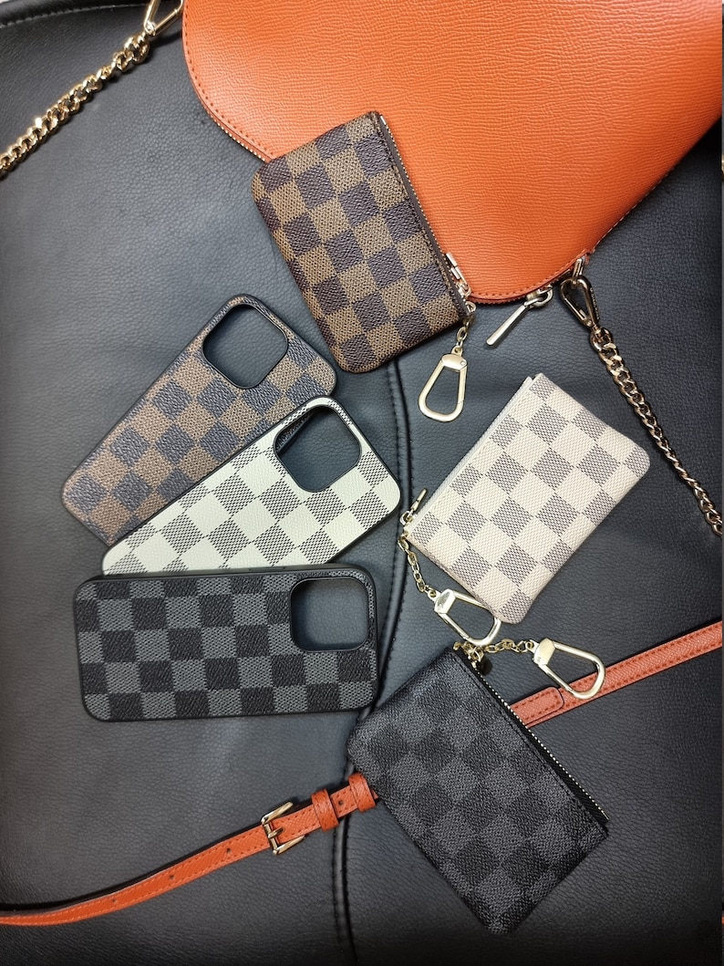 Checkered iPhone 14 Case, 13, iPhone 13 Pro Max, iPhone 13 & 13 Mini + iPhone 12/ 12 Pro / 12 Pro Max - Vegan Leather Back - Exclusive 