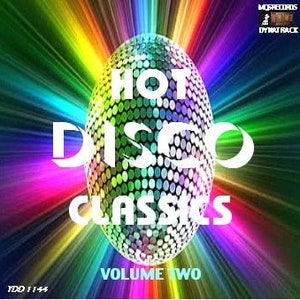 May include: A colorful disco ball with the text "HOT DISCO CLASSICS VOLUME TWO" against a rainbow background.