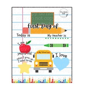 First day of School little kid white board blue PNG File download