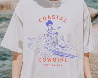 Coastal Cowgirl Comfort Colors Shirt: Surfing Graphic Tee