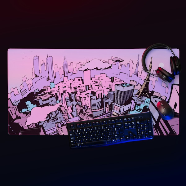 Persona 5 Mousemat | Loading Screen Tokyo Shibuya | Pastel Persona 5 Coffee Mousepad | Unique Gift for JRPG Gamer | Gamer Gift