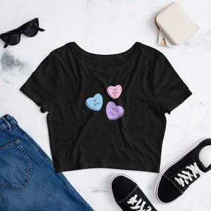 Candy Hearts Shirt | Sweet As Candy Crop Top | Valentine Unique Gift Idea | Womens Colourful Candy & Lollies Tee|