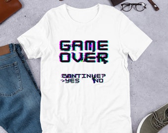 JUEGO SOBRE Pantalla de videojuego retro Camiseta distorsionada / Idea de regalo de jugador única / Juego vintage sobre pantalla de continuación / Estética de jugador arcade