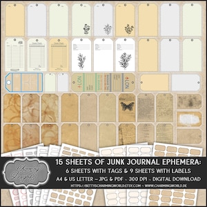 Junk Journal Ephemera, Printable Tags and Labels, Digital Download, Vintage Tags, Scrapbooking, DIY projects