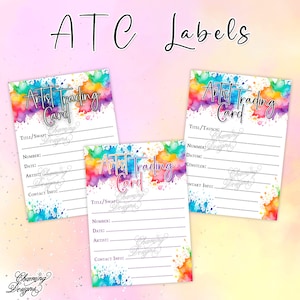 ATC Back Sides, Colorful Artist Trading Card Label, Digital Download, Printable Template for ATCs, DIY ATC backs