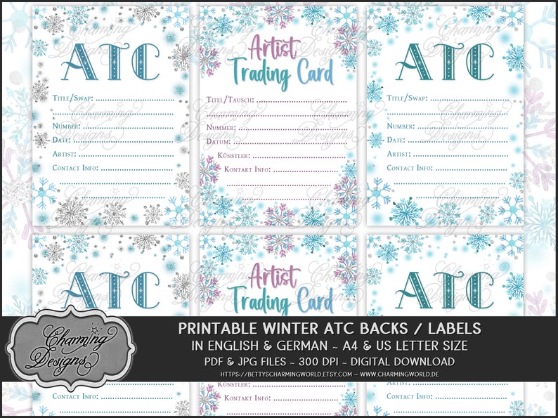 Winter ATC Back Sides, Ice Crystal Artist Trading Card Label, Digital Download, Printable Template for ATCs, ATC backs DIY crafting projects image 3