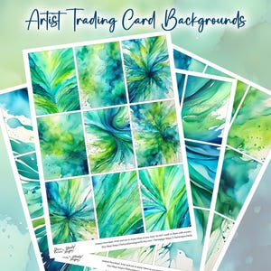 ATC Backgrounds, Blue & Green Artist Trading Cards, Junk Journal Cards, Pocket Letter, Printable Template, Digital Download for DIY projects