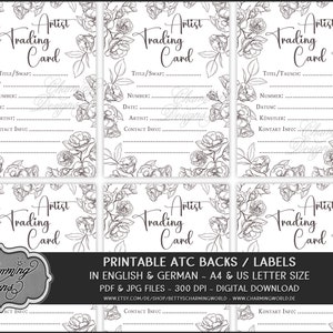 ATC Back Sides, Artist Trading Card Label, Digital Download, Digital Stamp, Printable Template for ATCs with Flowers image 3