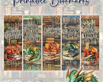 Dragon Bookmarks, Fantasy Bookmarks With Quotes, Digital Download, Printable Template for DIY Bookmark Projects