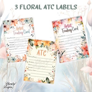 ATC Back Sides, Artist Trading Card Label, Colorful Floral ATC Backs, Digital Download, Printable Template For ATCs with Flowers