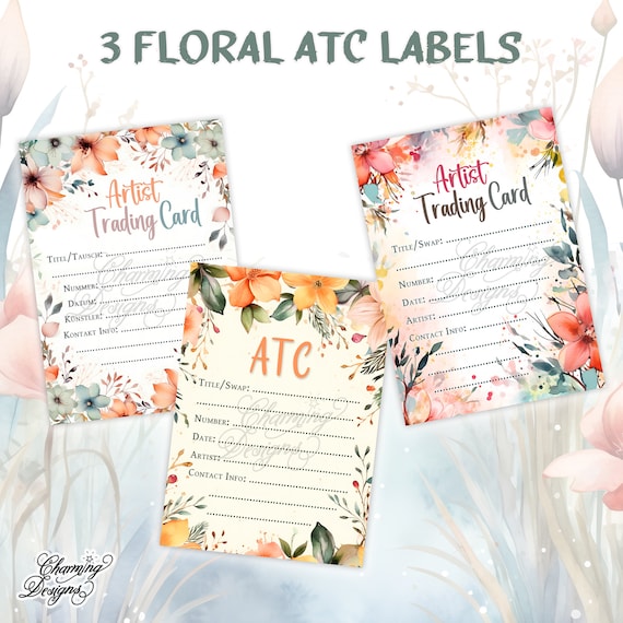 ATC Back Sides, Artist Trading Card Label, Colorful Floral ATC