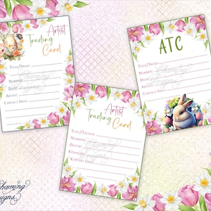 ATC Rückseite Frühling, Ostern Artist Trading Card Etiketten, Digitaler Download, druckbare Vorlage für ATCs, Etikett für ATC Bastelprojekte