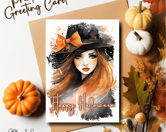 Halloween Greeting Card, Printable Witch Card, Foldable Card, Digital Download for DIY projects, 2 sizes: A6 & 5 x 7 inch