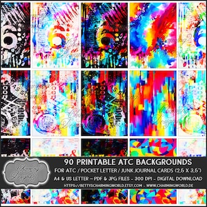 ATC Backgrounds, Colorful Artist Trading Cards, Junk Journal Cards, Pocket Letter, Printable Template, Digital Download for DIY projects