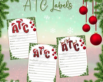 Christmas ATC Back Sides, Xmas Artist Trading Card Label, Digital Download, Printable Template for ATCs, ATC backs for DIY crafting projects