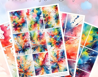 ATC Backgrounds, Colorful Artist Trading Cards, Junk Journal Cards, Pocket Letter, Printable Template, Digital Download for DIY projects