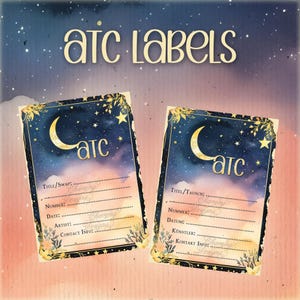 ATC Back Sides, Celestial Artist Trading Card Label, Digital Download, Printable Template For ATCs, DIY ATC Backs With A Moon And Stars