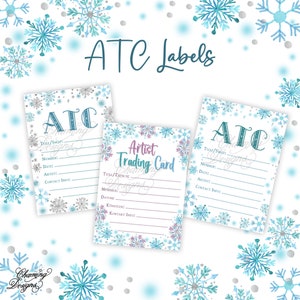 Winter ATC Back Sides, Ice Crystal Artist Trading Card Label, Digital Download, Printable Template for ATCs, ATC backs DIY crafting projects image 1